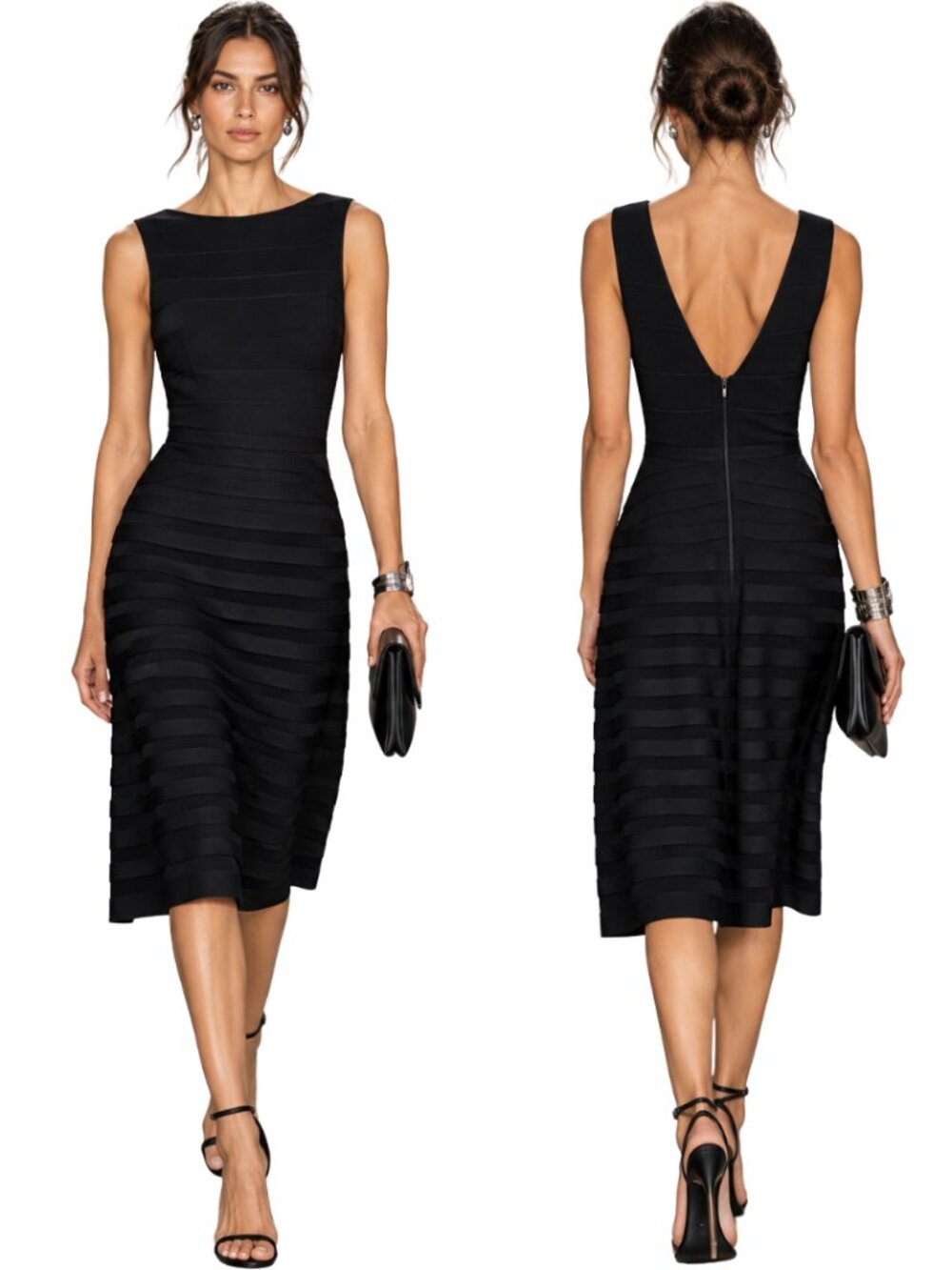 Emporio Armani Bandage Knit Dress Womens 42 Black Formal Designer Cocktail Party